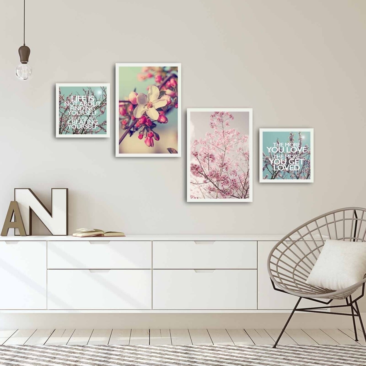Set 4 tablouri decorative, Alpha Wall, Blossom, 30x30/35x50 cm - imagine 3